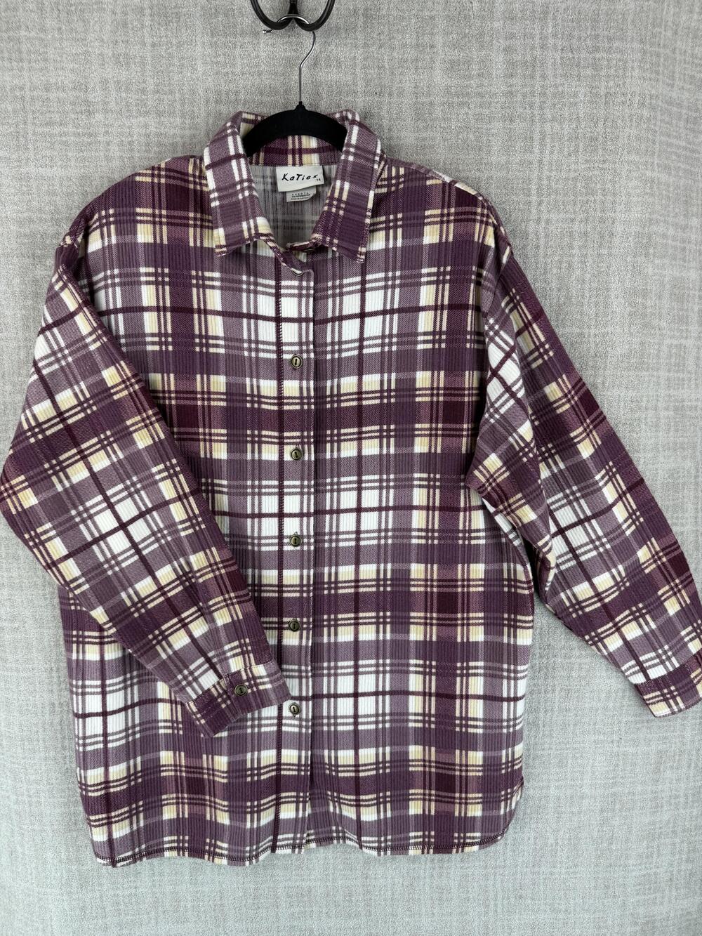 Katies Jacket Womens 14 Purple Short Collared Flannel Polycotton Plaid